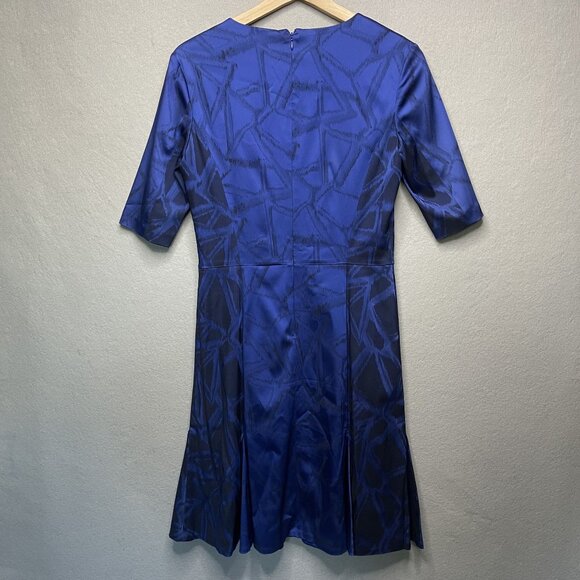 CYNTHIA STEFFE Stretch Satin Blue Short Sleeve Dress Women's Size 6 - Picture 3 of 5